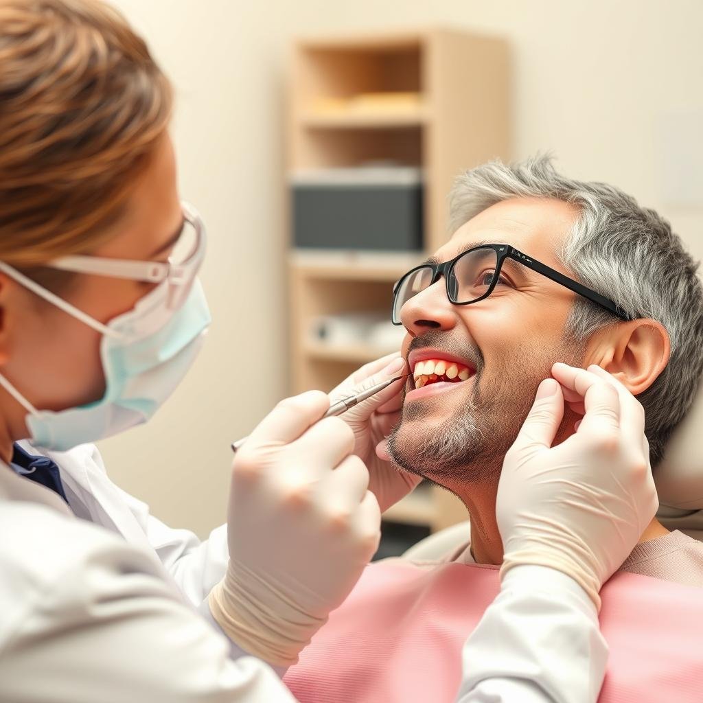 Adult receiving dental examination