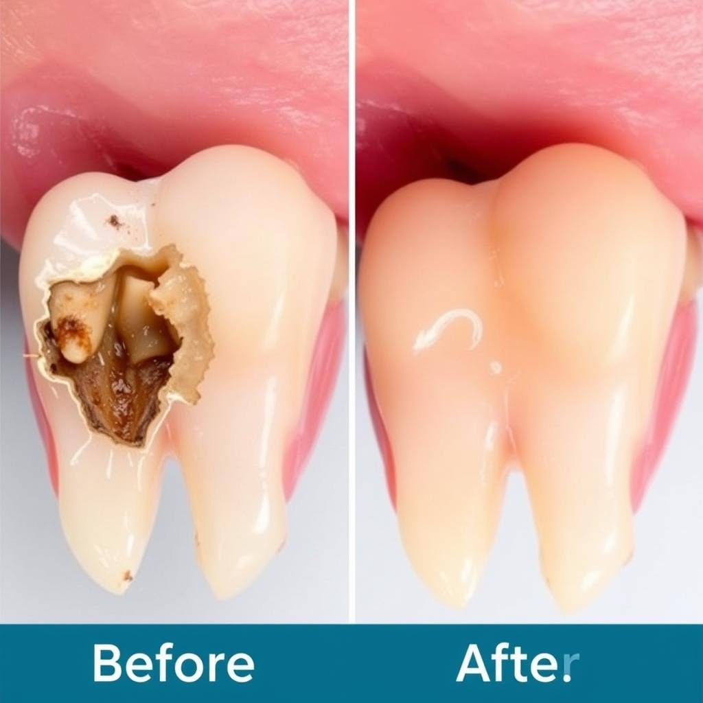 Before and after dental crown procedure
