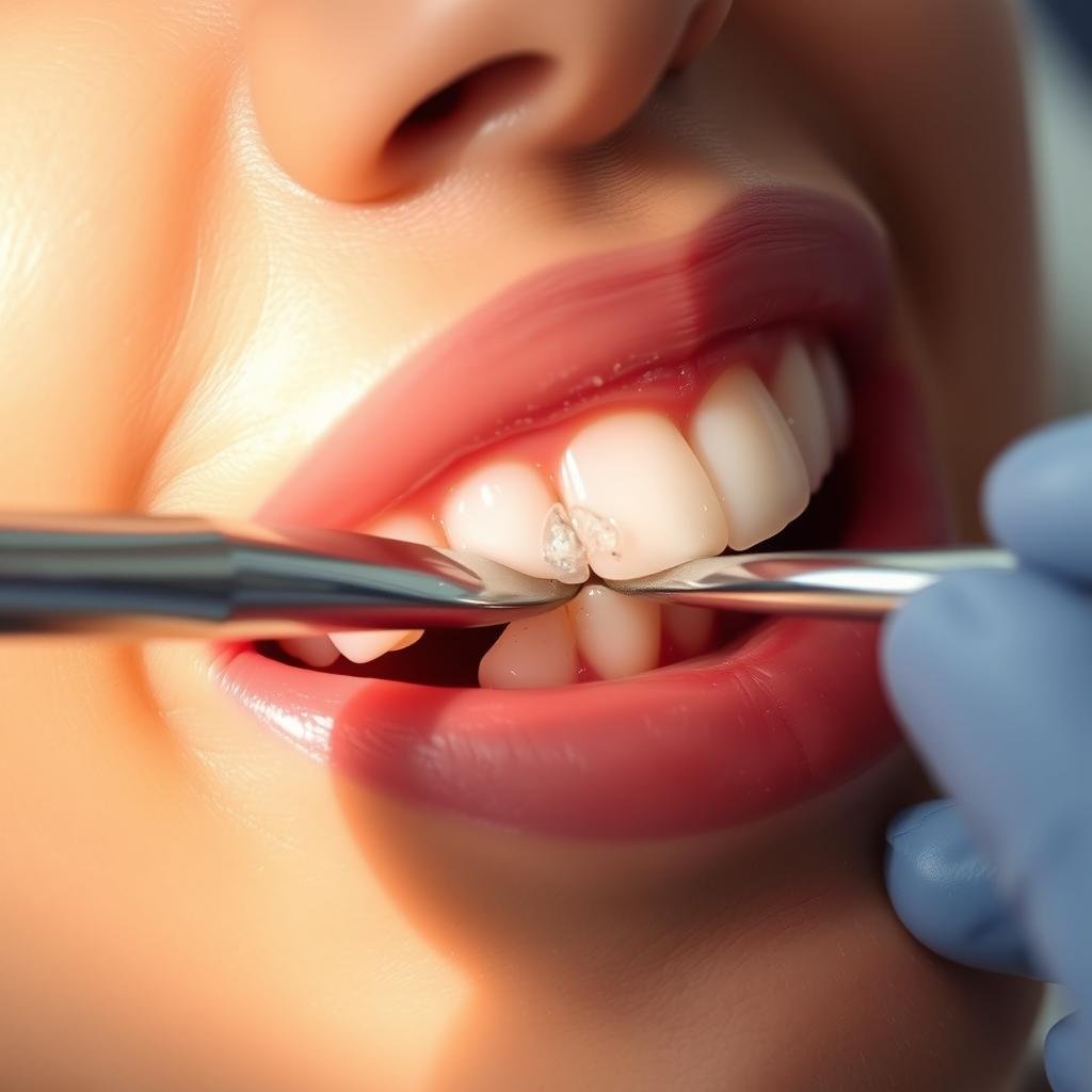 Dental cleaning procedure being performed by a dentist