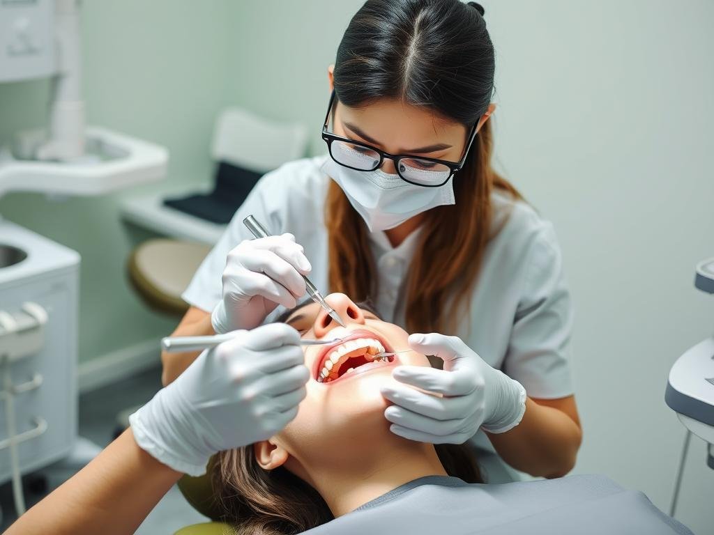 Dental hygienist performing professional teeth cleaning