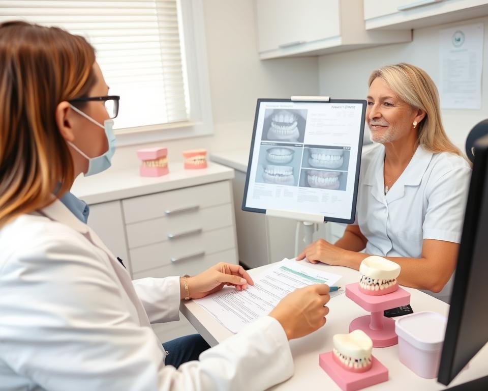 Patient consulting with dentist in office about treatment options