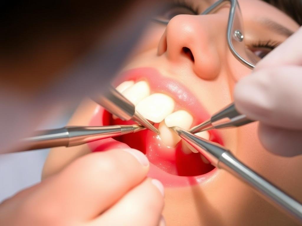 Dental restoration procedure being performed following dental clinic patient inquiry