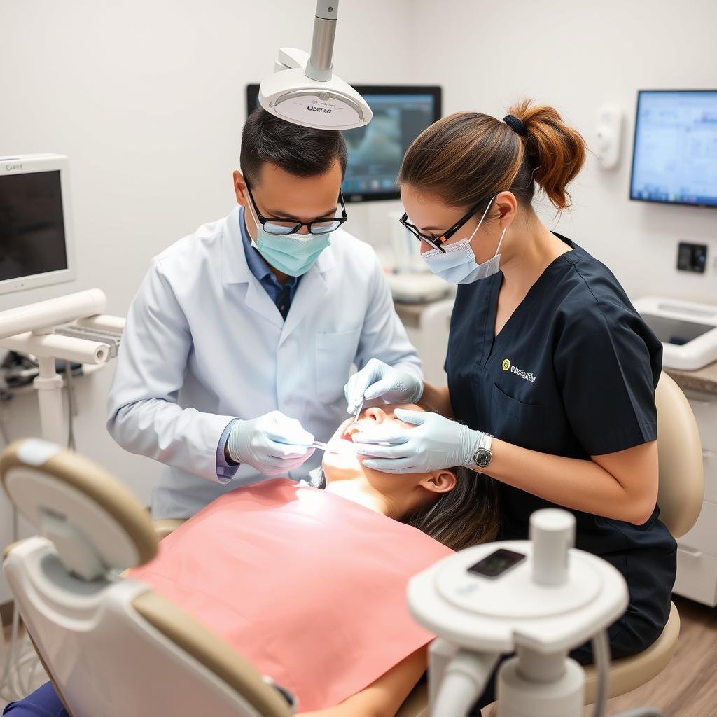 Patient receiving dental treatment following comprehensive dental clinic patient inquiry