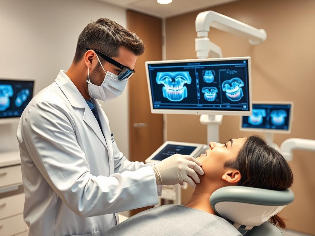 Dentist using advanced 3D scanning technology in Dubai clinic