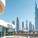 Dubai skyline featuring Burj Khalifa with modern dental clinic in foreground