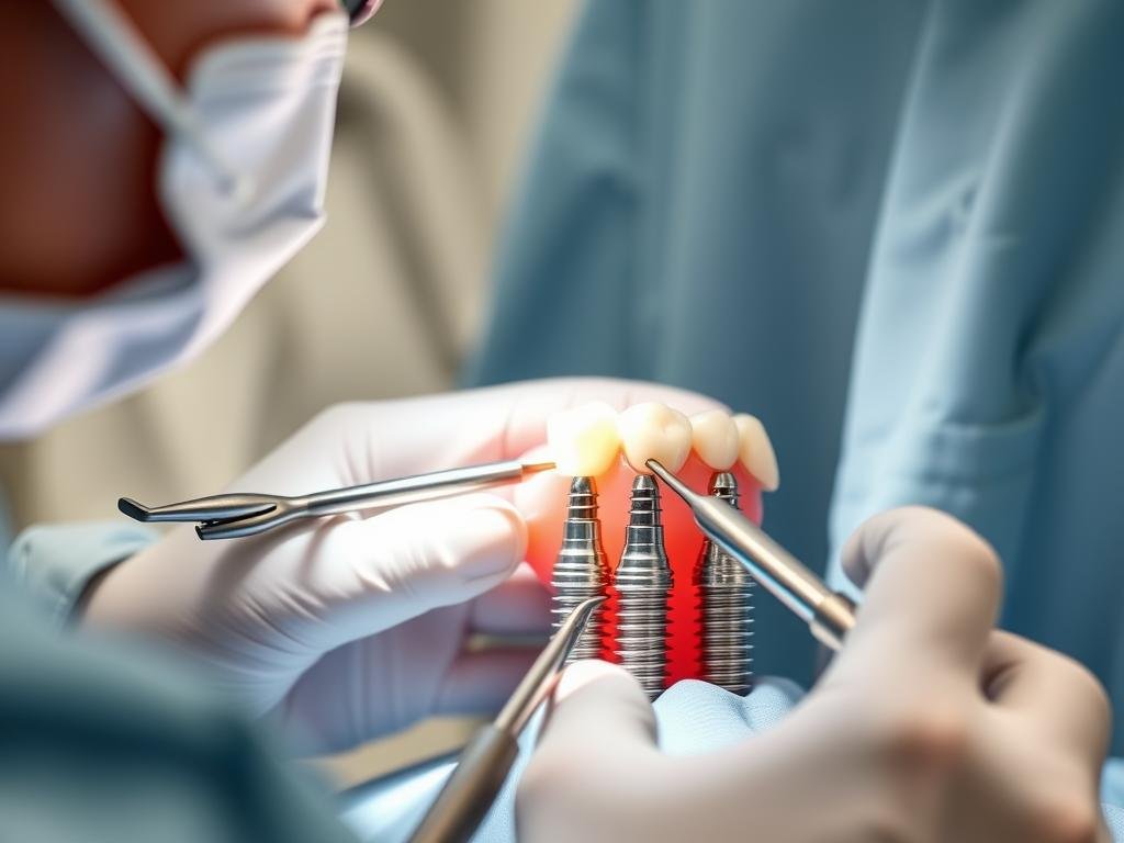 Dental surgeon placing All on 6 implants during procedure